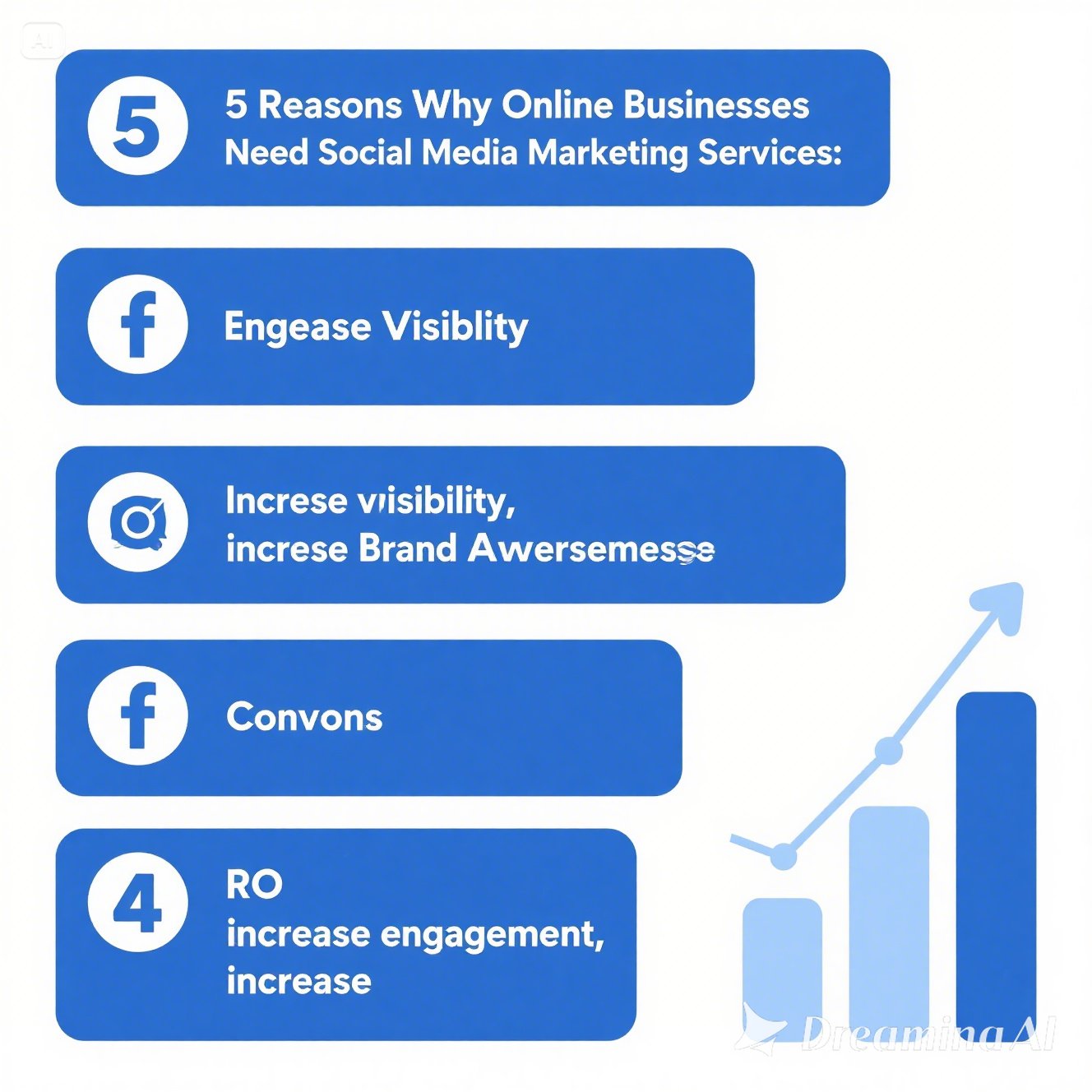 5 Alasan Mengapa Bisnis Online Butuh Jasa Sosial Media Marketing: meningkatkan visibility, meningkatkan engagement, meningkatkan brand awareness, meningkatkan konversi, dan meningkatkan ROI.